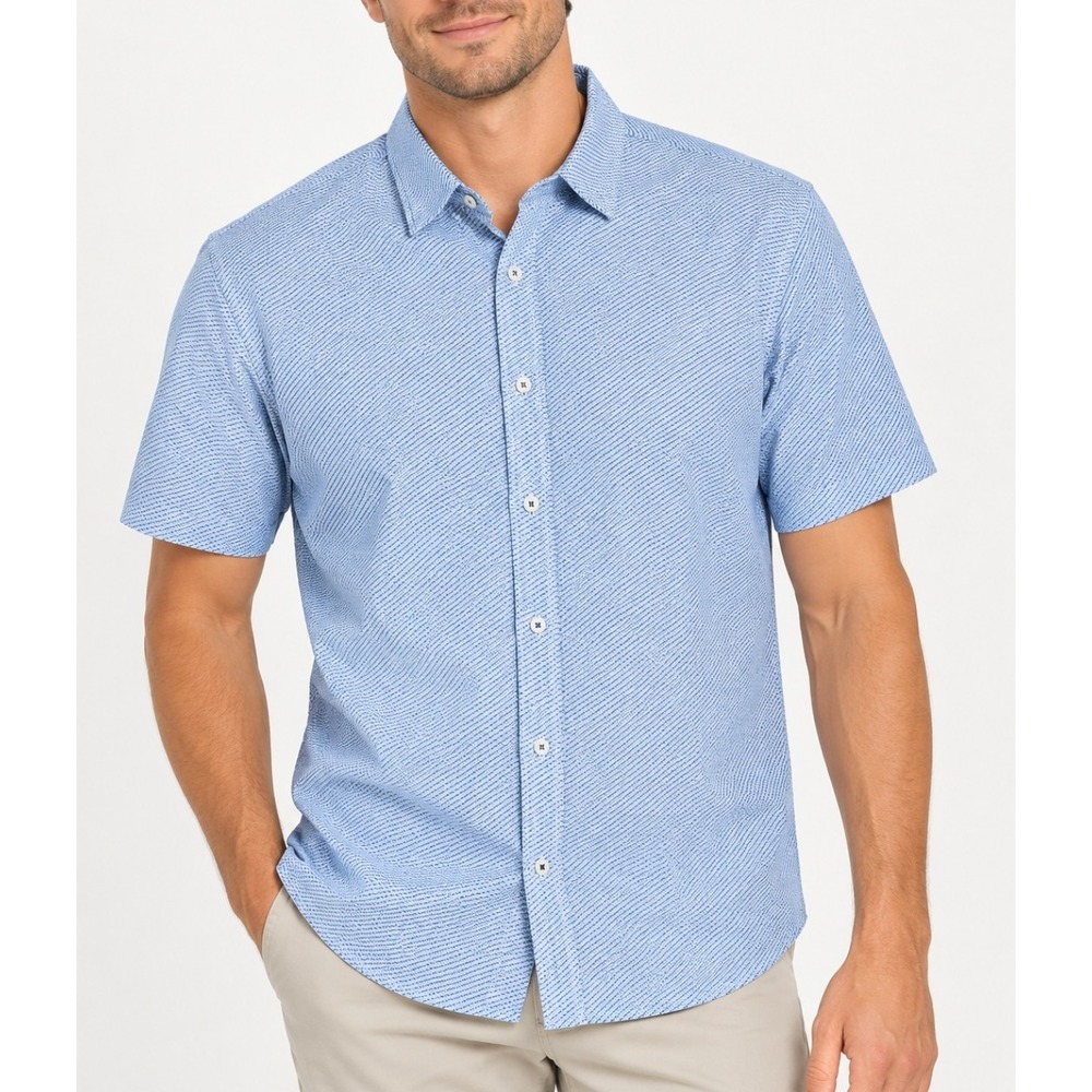 Thomas Sterling Performance Shirt Mens L Blue NEW 4-Way Stretch Geo 110034619